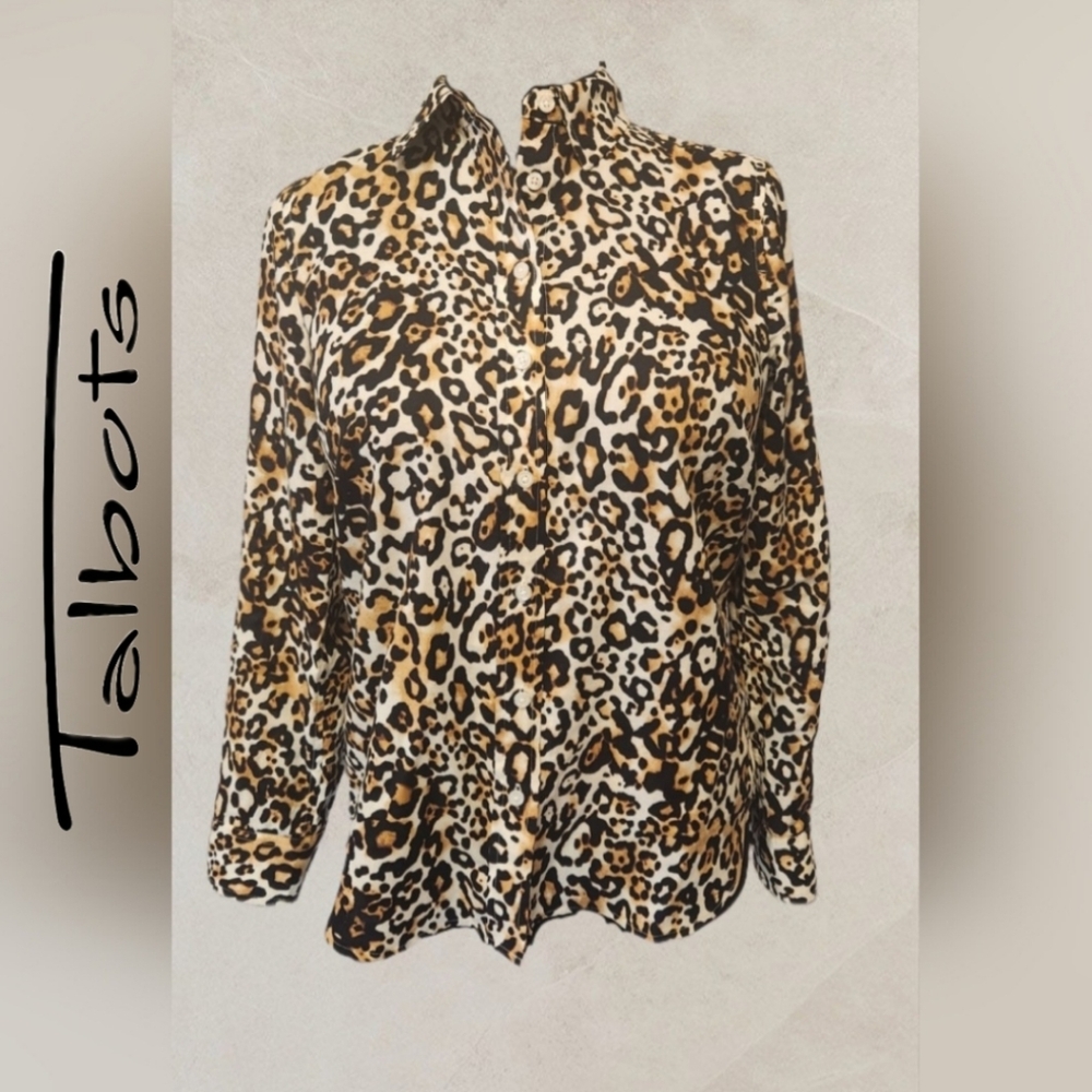 Talbots Petite Leopard Button Up Shirt Size XS (F23)
